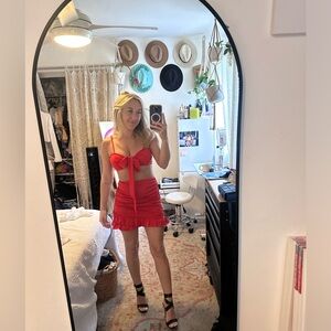 Red two piece skirt set